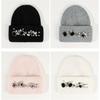 Women Rhinestone Knitted Hat Warm Ski Beanie Cap Crystal Beads Decor Winter Hat