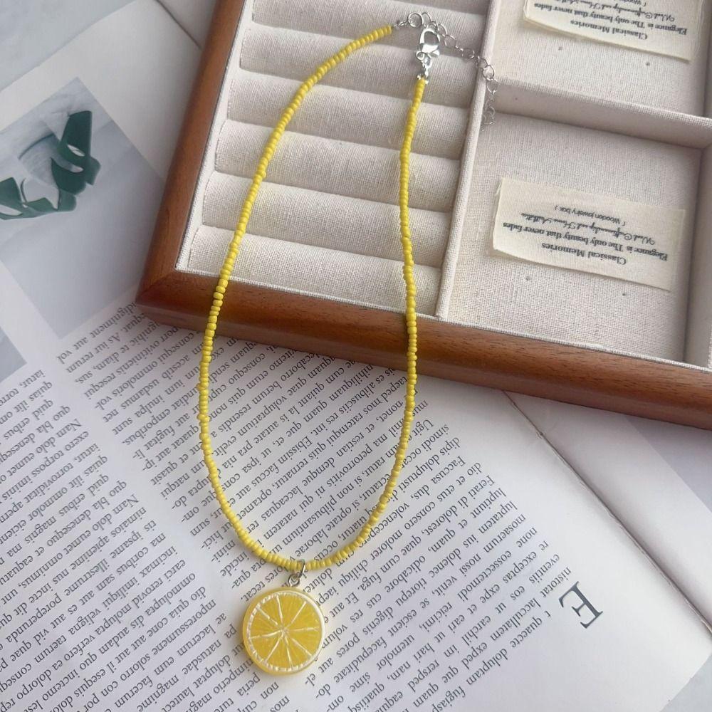 Rice Beads Fruit Pendant Necklace Bohemian Summer Necklace Cute Rice Beads Choker  Summer Wear