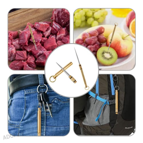 Multifunctional Toothpicks, Set of 2, Alloy Titanium Toothpicks, Floss Picks, Sticks, Keychains, Portable, Lightweight, Waterproof, Picnic Supplies