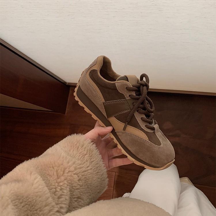 Cowhide Version~ Genuine Leather Retro German Training Women's Shoes Lace-up Versatile Forrest Gump Shoes Casual Sports Shoes Women's Thick Basep