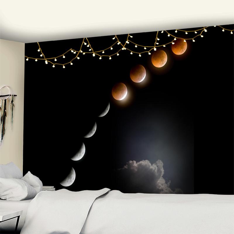 Psychedelic Partial Lunar Eclipse Tapestry Wall Hanging Mysterious Tapiz Astronomical Landscape Cosmic Home Decor
