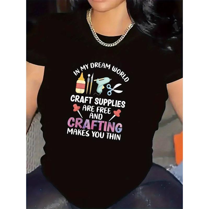 

European sizes Black and White Polyester T-Shirt for Crafting Enthusiasts: Lightweight, Durable, Ideal for Home Workshops, Features Fun Craft 4XL