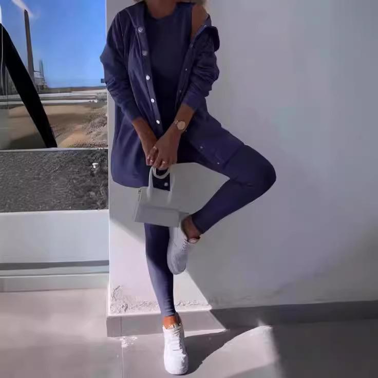 Dámský kardiganový set s kapucí, s topem bez rukávů a legínami, ležérní outfit na jaro a léto