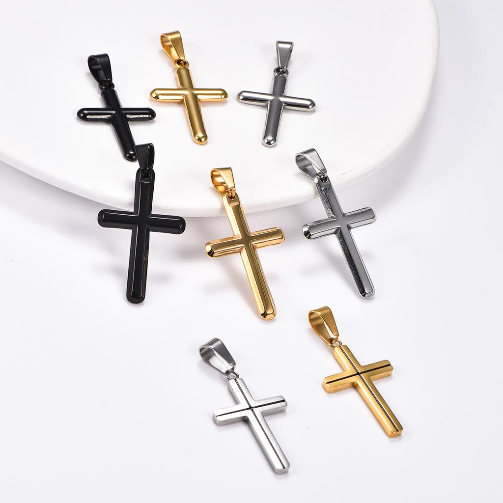 Classic Stainless Steel Cross Pendant Necklace for Women Men Basic Religious Faith Prayer Charms Chain Amulet Metal Jewelry Gift