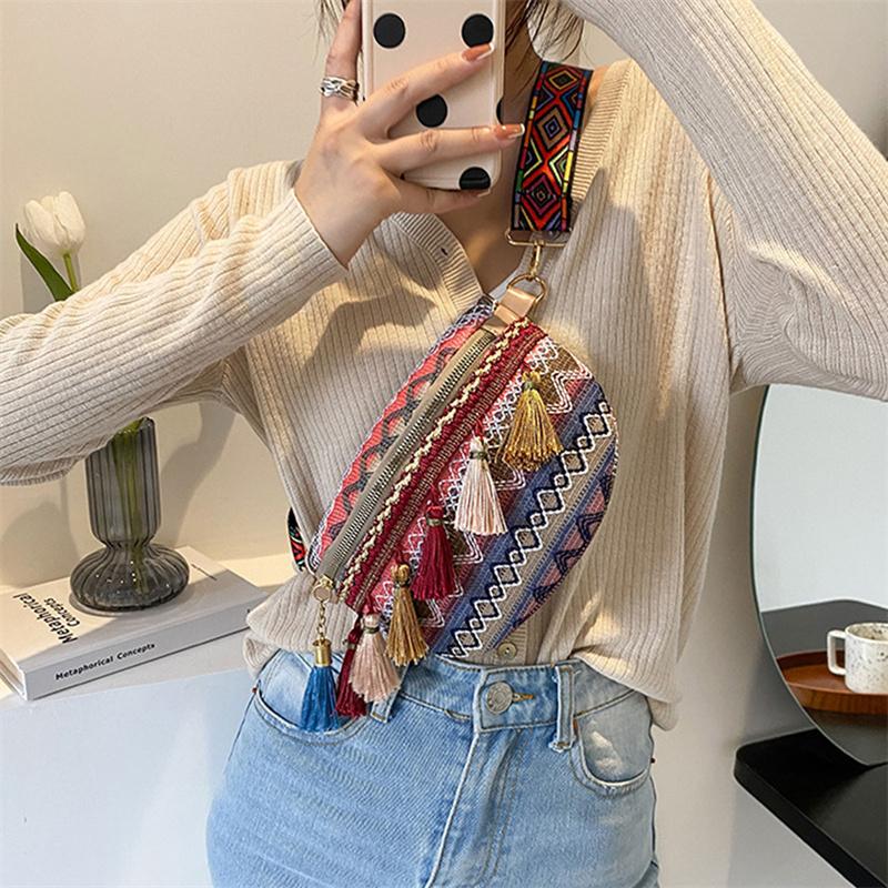 Pletené crossbody kabelky dámské střapcové ledvinky retro kožené tašky přes rameno