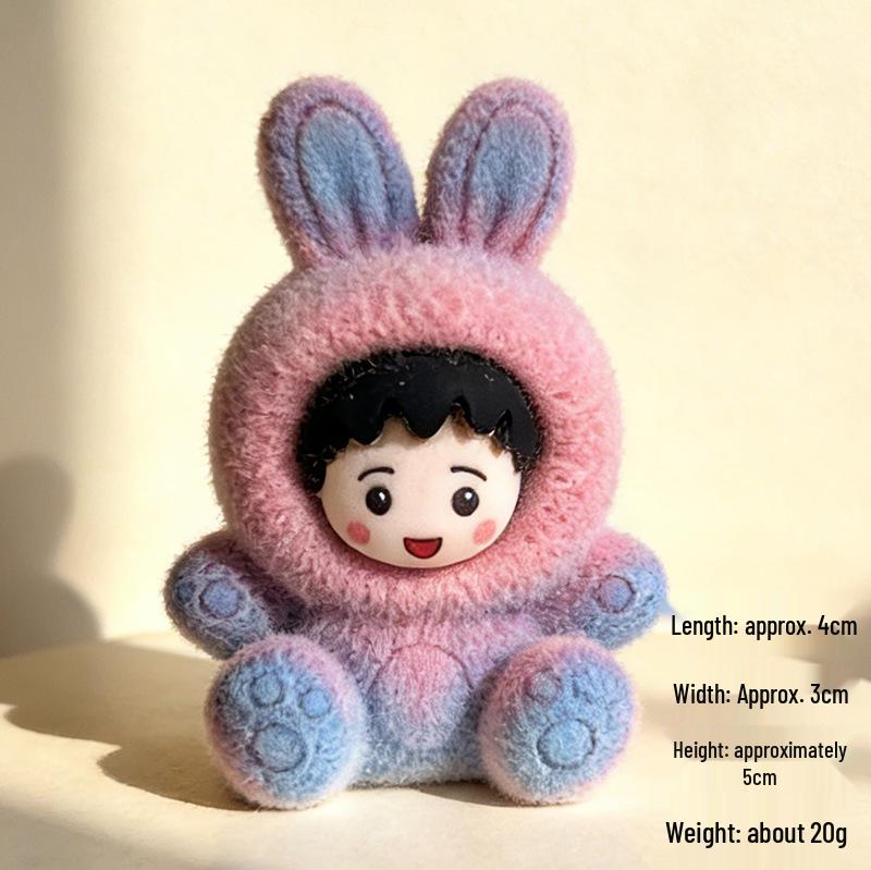 Gradient Flocked Rabbit Resin Ornament - Cute Trendy Blind Box Toy & DIY Desktop Decoration Gift