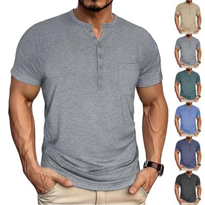 Men Short Sleeve Henley Neck T Shirt with Button Pocket Stretchy Casual Summer Basic Top for Everyday Wear