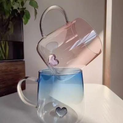 Valentýnský limitovaný skleněný hrnek s gradientní barvou, žáruvzdorný a odolný proti výbuchu, vysoký pro páry, vysoká krása, kreativní hrnek 400 ml
