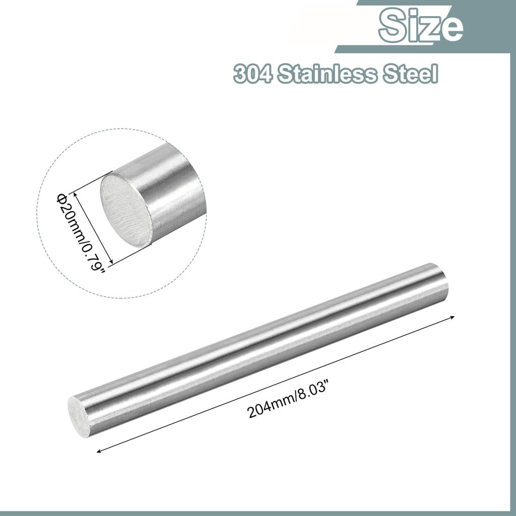 uxcell Stainless Steel Round 304 20mm x Solid Metal Round for Model DIY Metalworking Bar, Material, 204mm, Bar, Lathes, Airplanes, Automobiles, Ships,