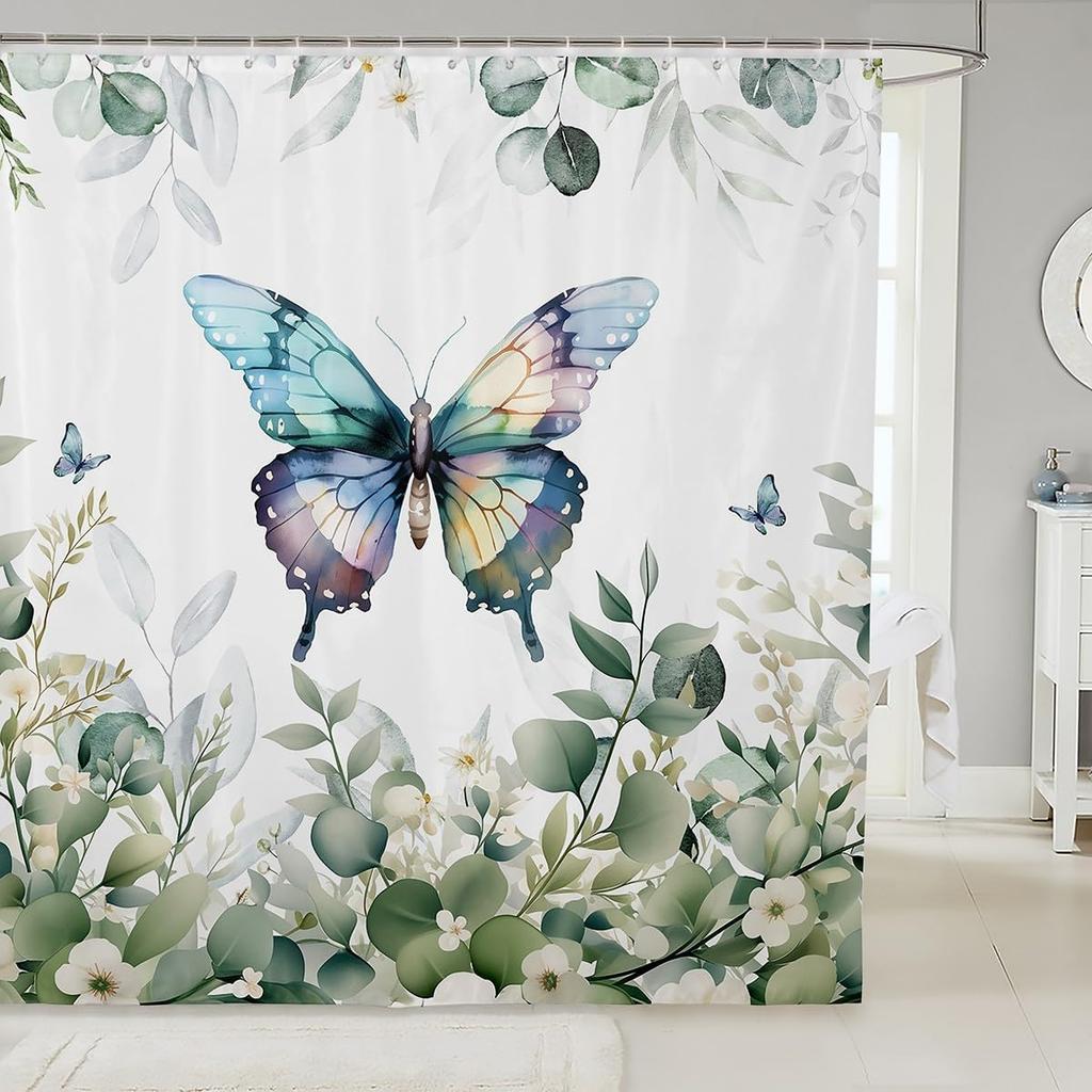 Erosebridal Cute Dachshund Waterproof Bathroom Curtain for Kids Child Green Eucalyptus Bath Curtain, Pet Animal Shower Curtain
