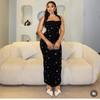 Women Strapless Sweetheart Neck Sequin Bodycon Maxi Dress Elegant Evening Party Gown