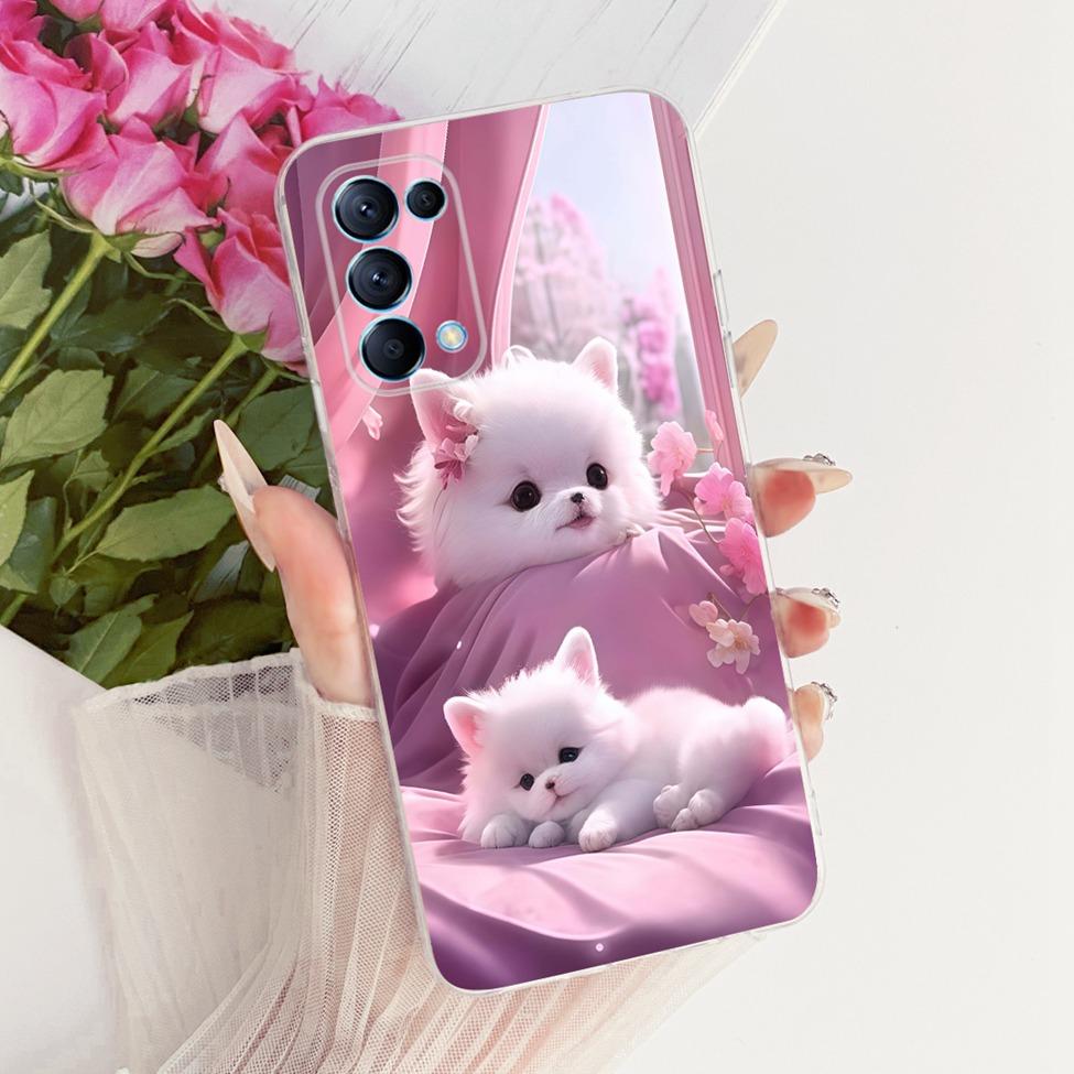 Transparent Cover For Oppo Reno5 5G Case CPH2145 Cute Cat Fashion Butterfly Funny Painted Casing PEGM00 PEGT00