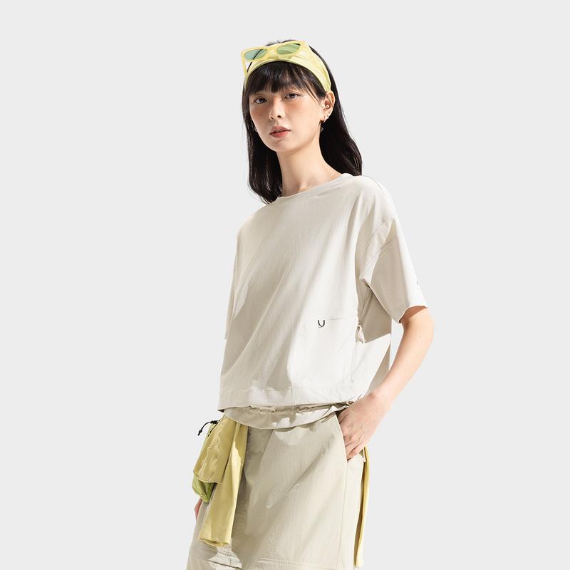 Li Ning CF Pure Color Round Neck Breathable Casual Loose Versatile Short Sleeve T-Shirt Women T-Shirts ATSV638-1