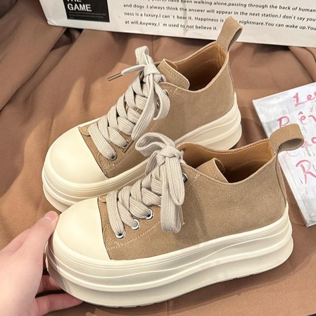 Fashion thick-soled heightening versatile women's casual shoes autumn comfortable simple non-slip canvas shoes Korean version lace-up board shoes