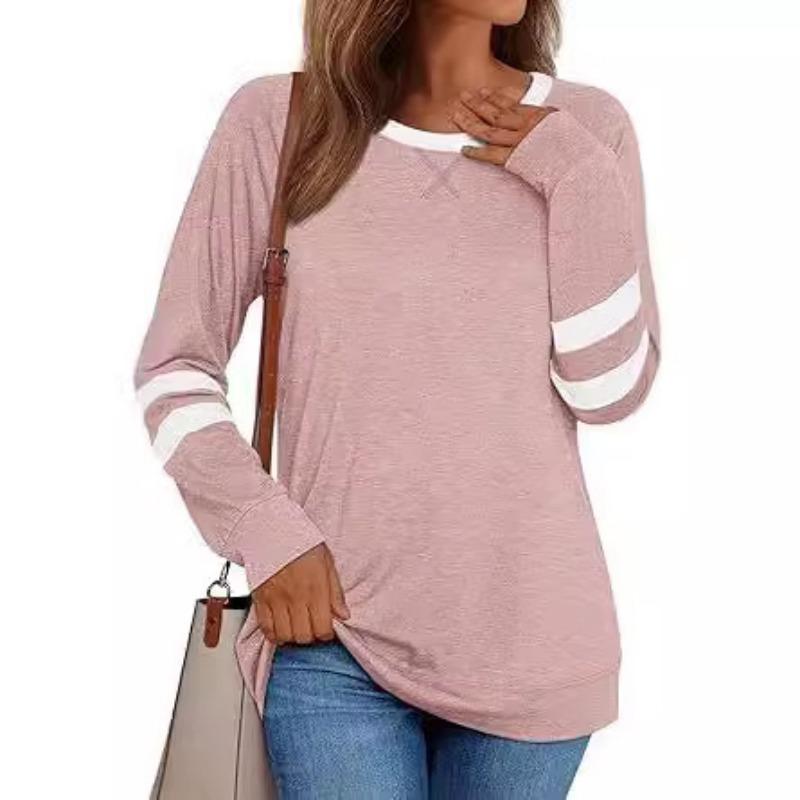 

Осенняя женская рубашка с длинными рукавами Spicy Girl Casual Round Neck Color Blocked Top Fashion T Shirts Women s XXL розовый