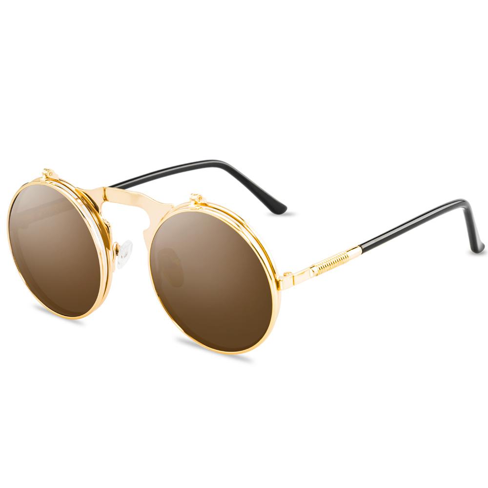 Vintage Steampunk Round Double Sunglasses Men Women Round Flip Sun Glasses UV Eye Protection Eyewear Colorful Costume Eyeglasses