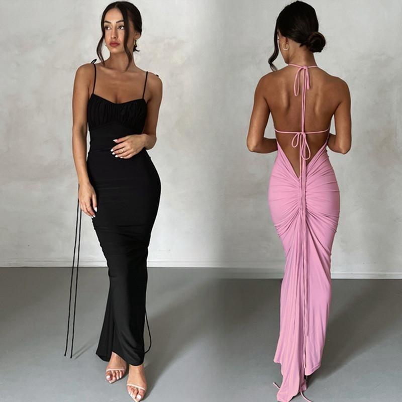 

Женское платье без рукавов Сексуальное тонкое облегающее платье с открытой спиной и глубоким v-образным вырезом Длинные платья на бретельках для женской одежды Черно-белое цельное платье с бретелькой на шее