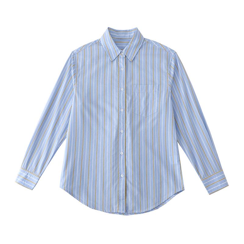 2026 Women s Striped Anti-Curl Cotton Polo Collar Slimming Cardigan Shirt XL