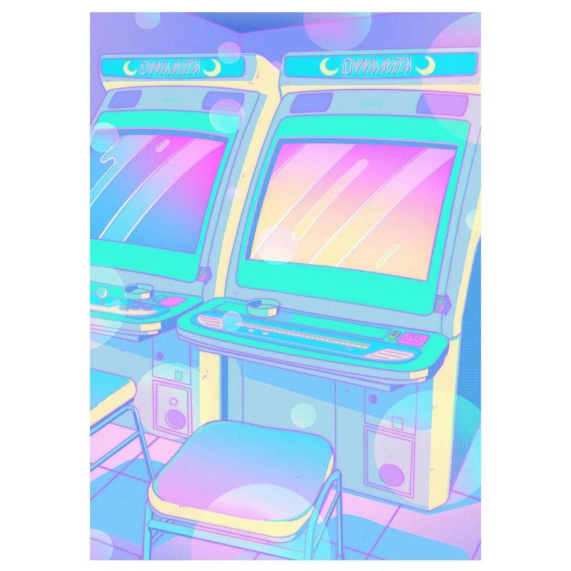 80s Vaporwave Style Wall Art Poster City Night Street Cat Canvas Painting Print Home Decoration Kawaii Room Decor Canvas Picture