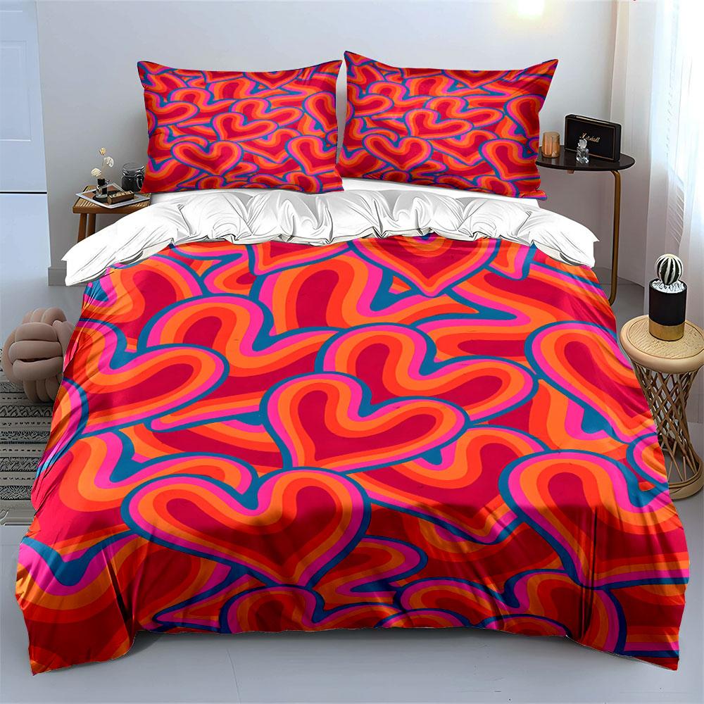 Multicolored wavy heart shapes. Bedding sets Duvet cover sets Duvet covers Pillowcases(1 * Duvet Cover 2 * Pillowcases without duvet insert)