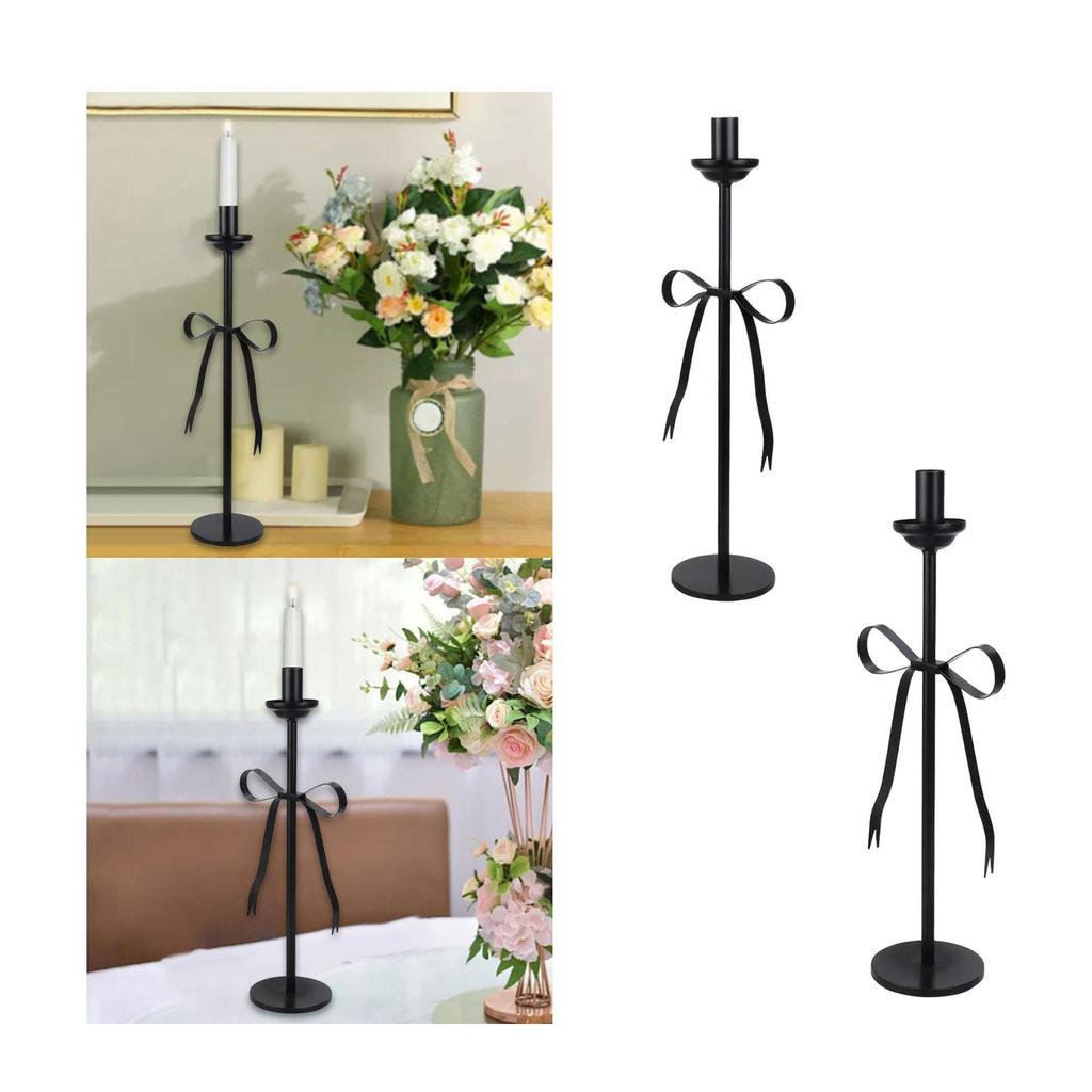 Candlestick Bow Ornament Tabletop Candle Holder for Fireplace Holiday Home