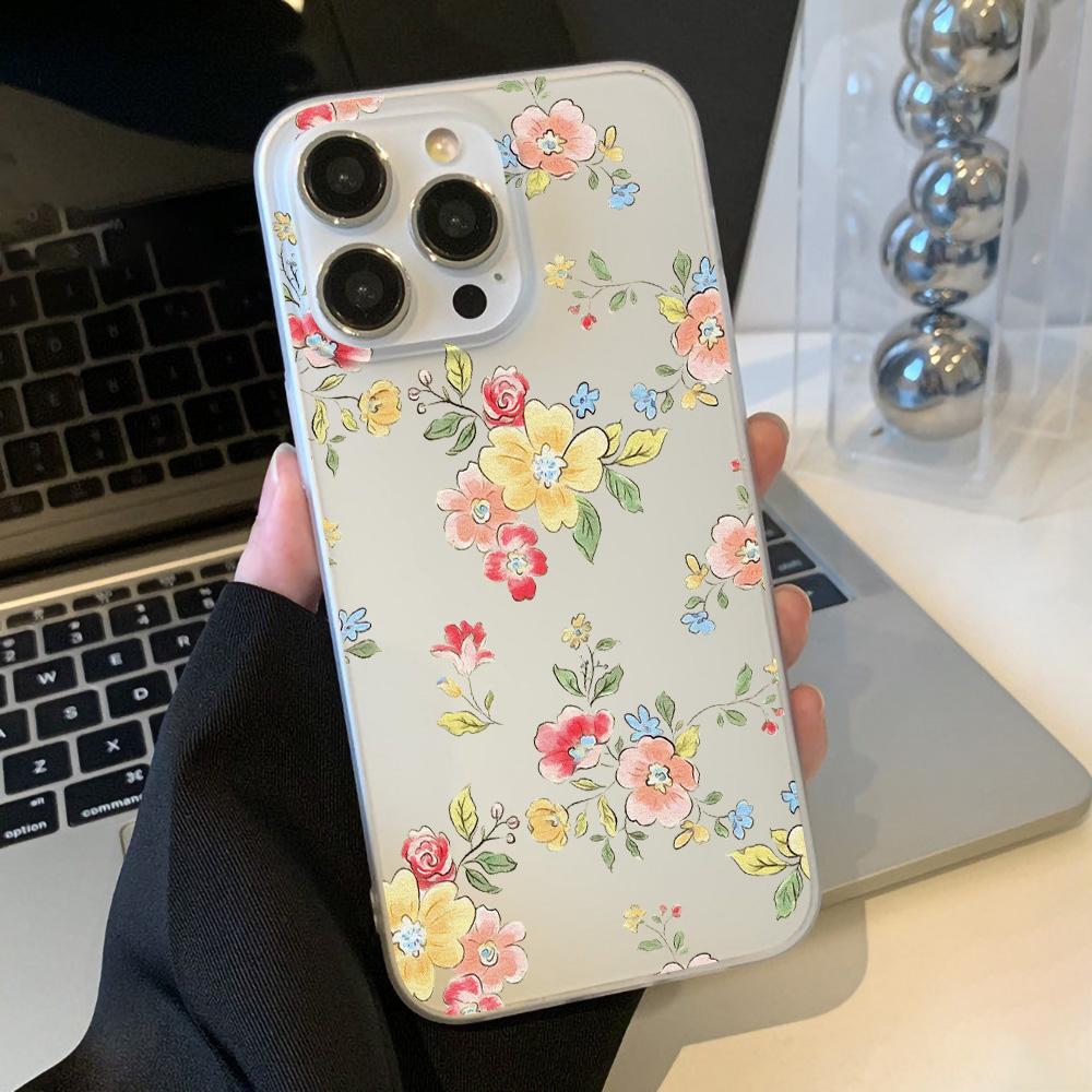 Mobile Phone Cases for iPhone 11 13 15 Pro Max 12 14 Pro Max Case iPhone 16 15 Plus 13 Pro 12 Frosted Texture Painted Cartoon Flowers
