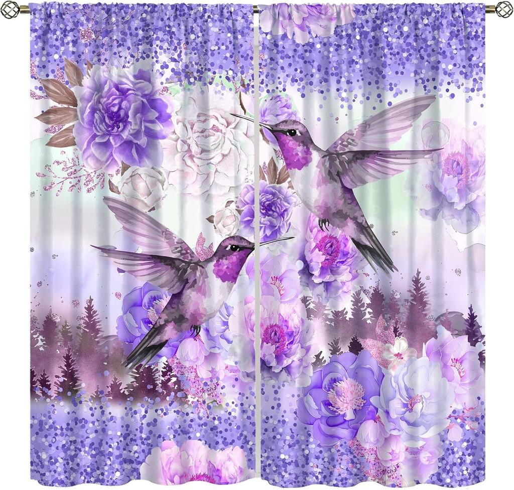 Birds Bible Verse Kitchen Curtains, Christian Rustic Flower Cross Scripture Quote Hummingbird Window Drapes For Bedroom