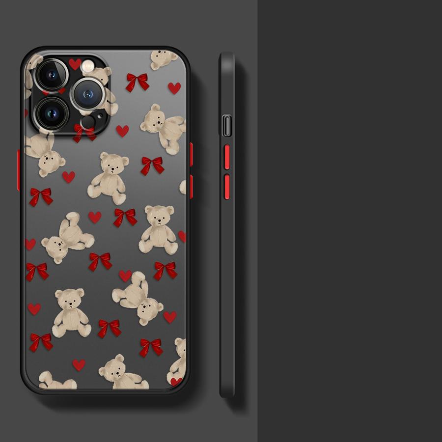 Cute Bow Bear Case for iPhone 17 Pro Max XS XR 7 8 SE 13 Mini 15 Air 16 Plus 12 11 14 Funda Back Phone Cover
