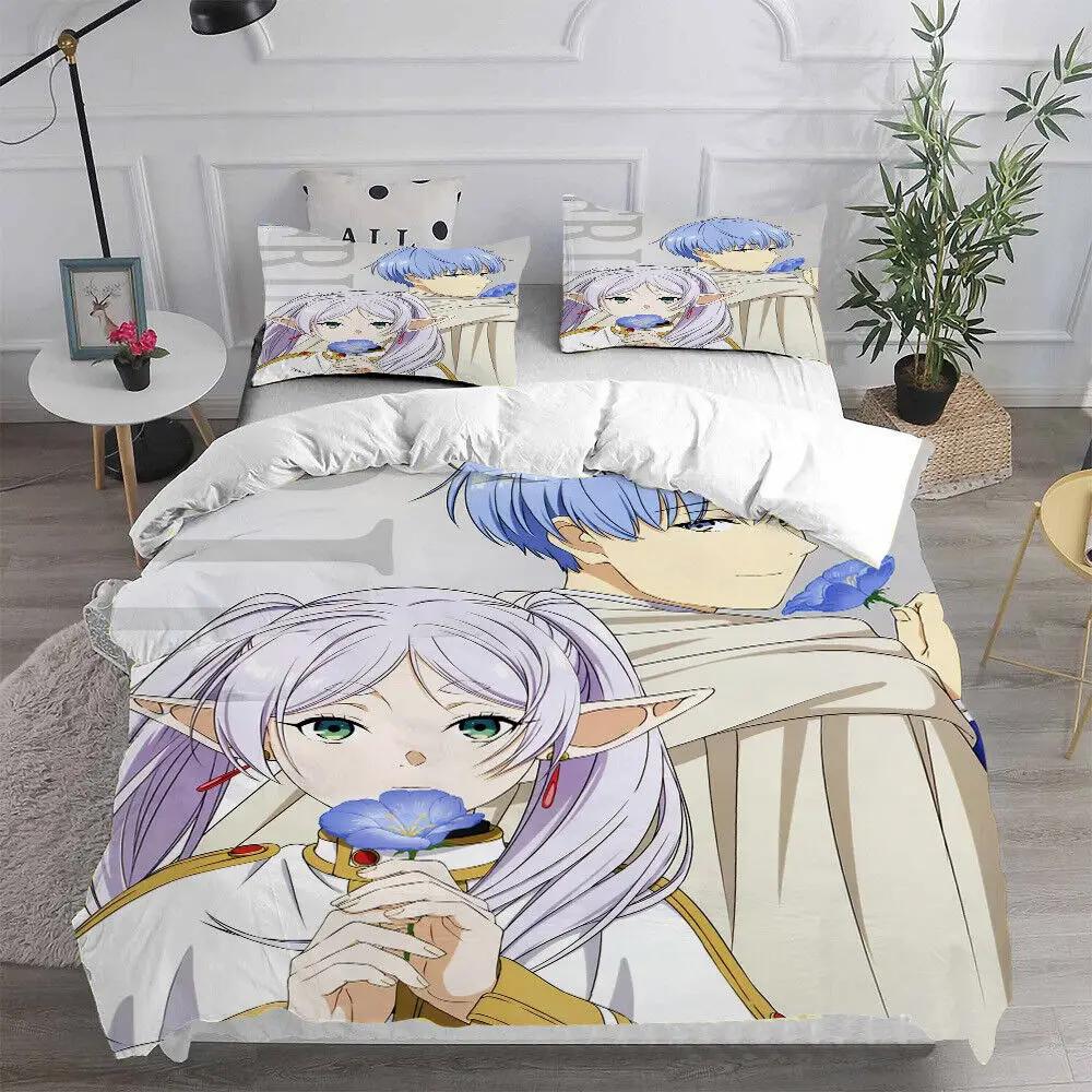 Set de lenjerie de pat Anime Frieren Imprimare 3D Băieți Fete Twin Queen King Size Husă de plapumă Față de pernă Pat băieți Adult Textile de casă
