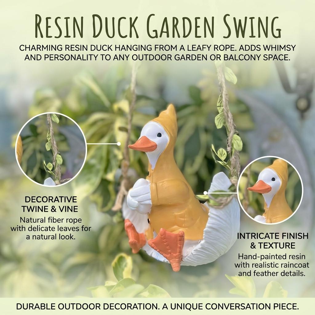 Resin Animal Swing Ornaments For Garden Outdoor Decoration With 45cm Hanging Rope