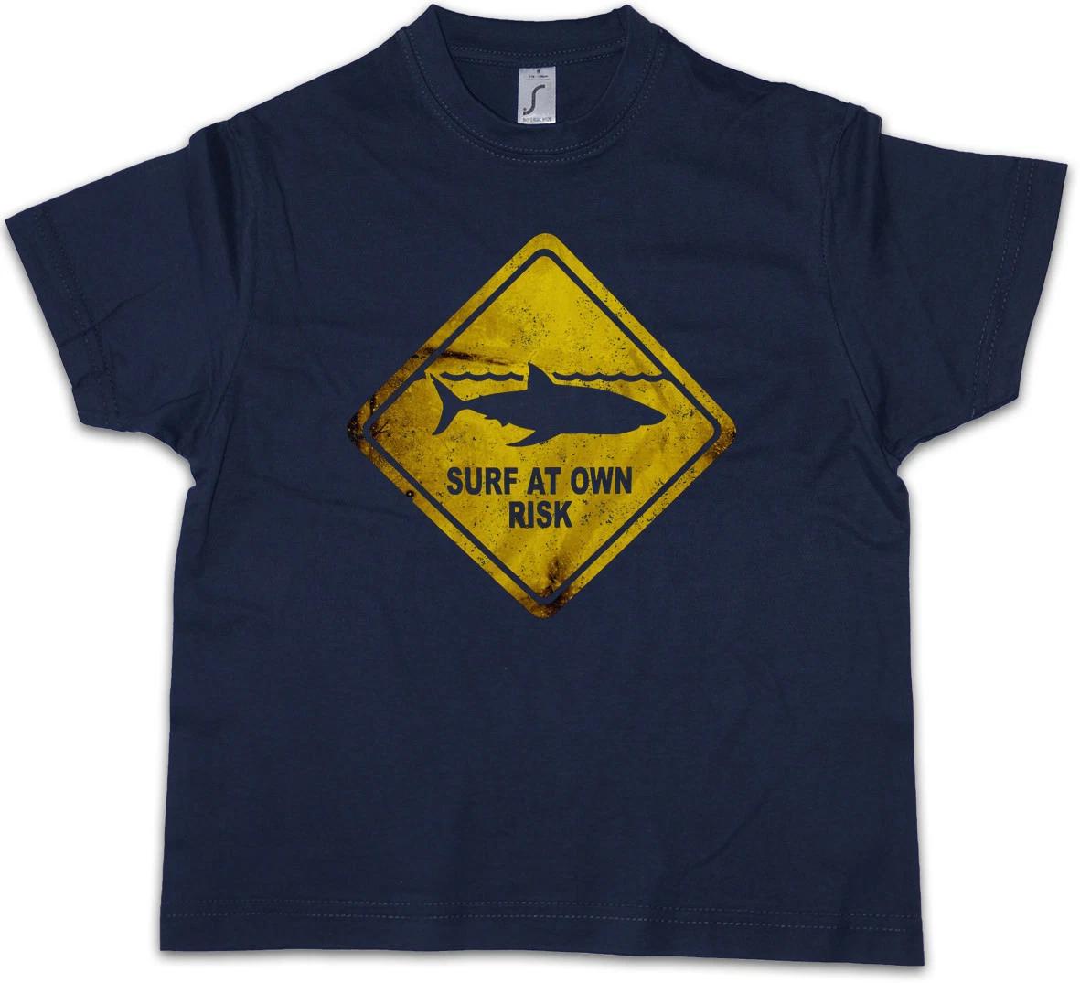 SHARK WARNING SIGN Kids Boys kids boys T-Shirt Surfer Surfing Diver Taucher Jaws White 130