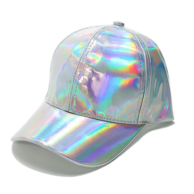 Women's European and American hip hop hats jazz dazzling PU leather peaked caps laser baseball caps