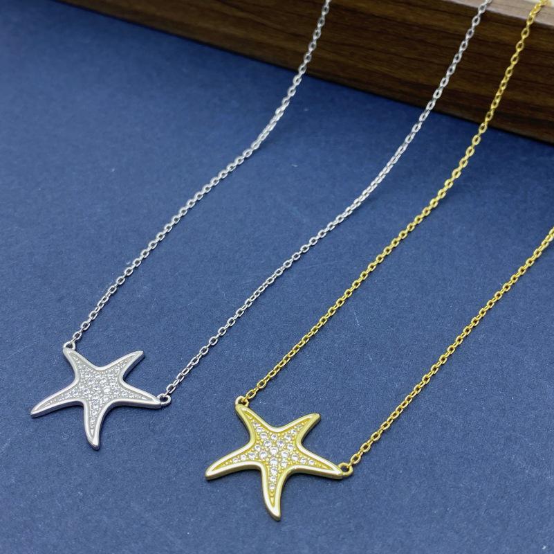 Sterling Silver S925 Starfish Necklace: Elegant European & American Style for Women