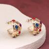 Multi Color Glass Inlay Metal Post Earrings For Women Vintage New Style Fashion Jewelry Daily Wear Accessories Gifts