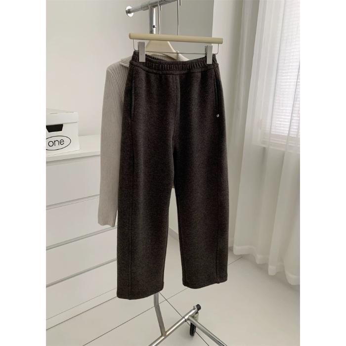 Women s Plus Size Winter Velvet Wide-Leg Pants - Casual, Solid Color, Straight Leg M кофейный