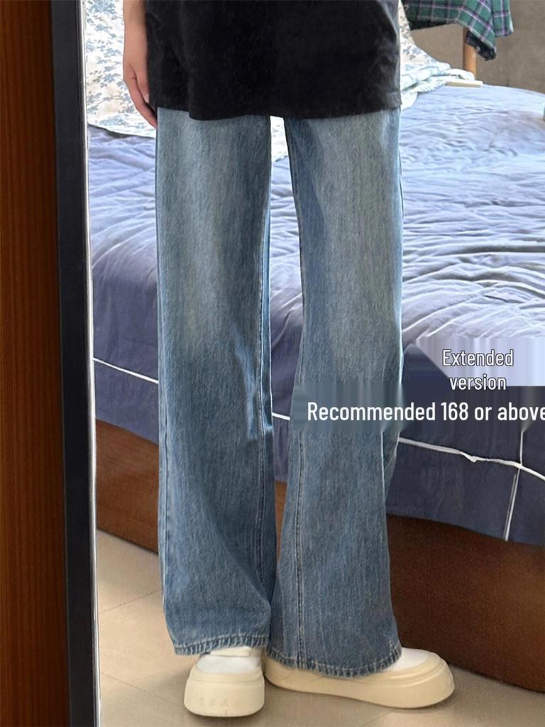 Women's Plus Size High Waist Retro Blue Wide Leg Jeans