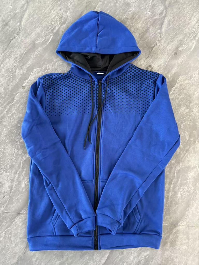 Men's Polka Dot Sporty Casual Fleece Cardigan Hoodie for Autumn/Winter
