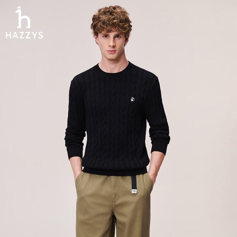 HAZZYS Men's PHIZ Cable Knit Pure Cotton Round Neck Sweater