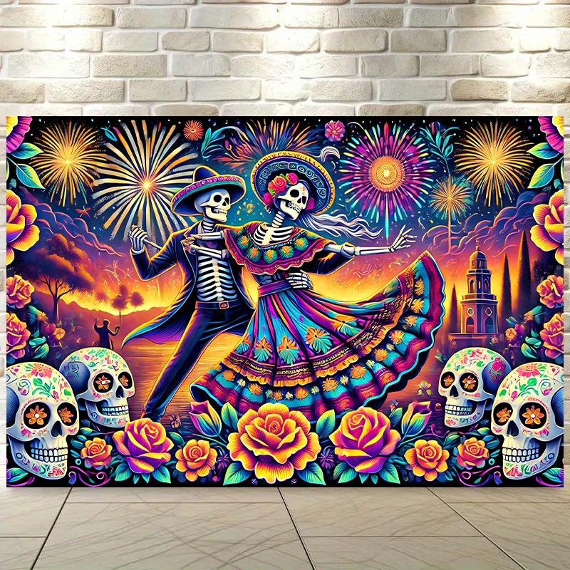 Day of the Dead  Tapestry Celebration Traditional Mexican Attire Vibrant Skeletons Perfect for Parties and Holiday Gifts
