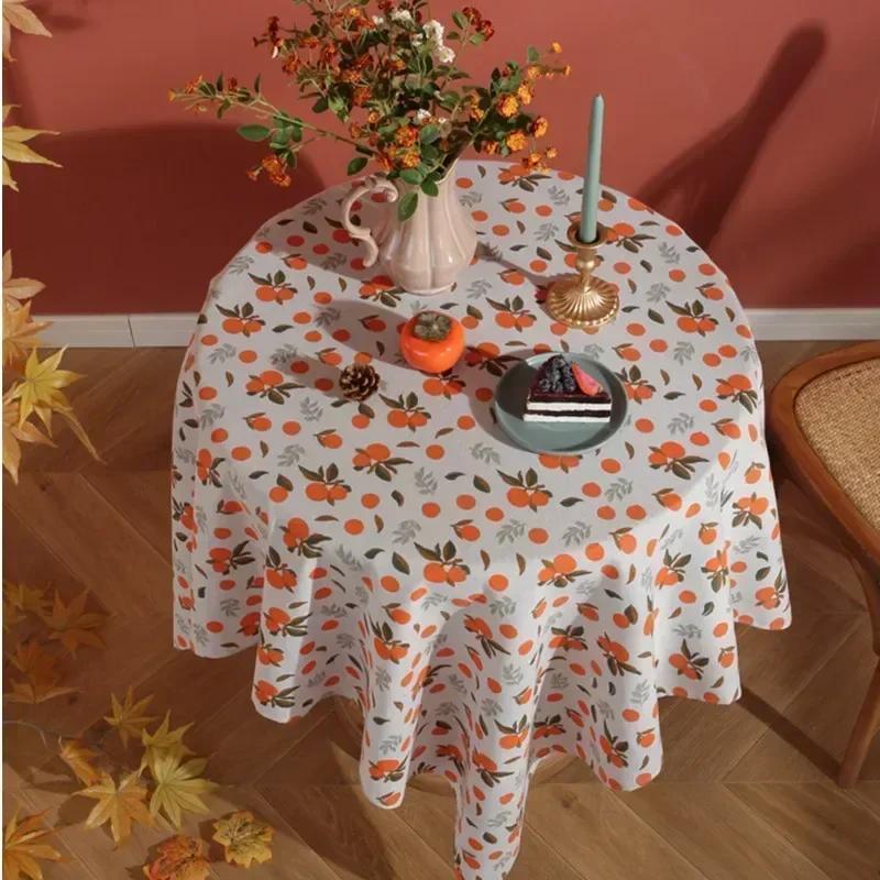 Cotton Linen Table Cloth Retro Printed Rectangular Tablecover Dining Table Coffee Desk Decorative Autumn Orange Dustproof Cloth 60x60cm