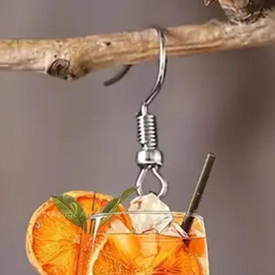 1 Pair Women Earrings Orange Juice Design Drop Earrings Summer Bear Festival Wine Glass Charm Hook Earrings Jewelry Gift