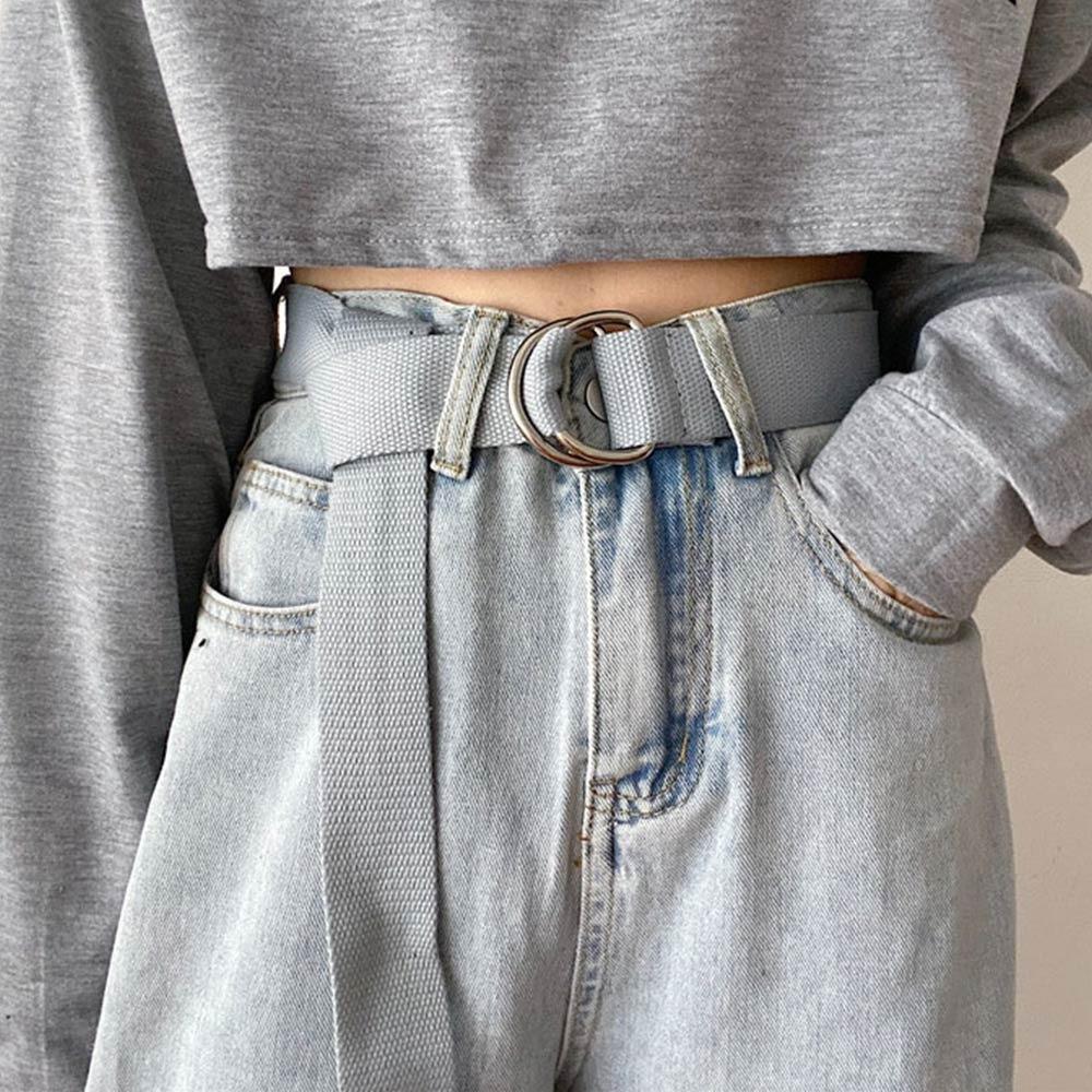 

Повседневный ремень с двойной пряжкой, однотонный, регулируемый, повседневный студенческий ремень для женщин и мужчин светло-серый