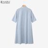 ZANZEA Women Stand Collar Casual Stand Collar Stripe Shirt Dress