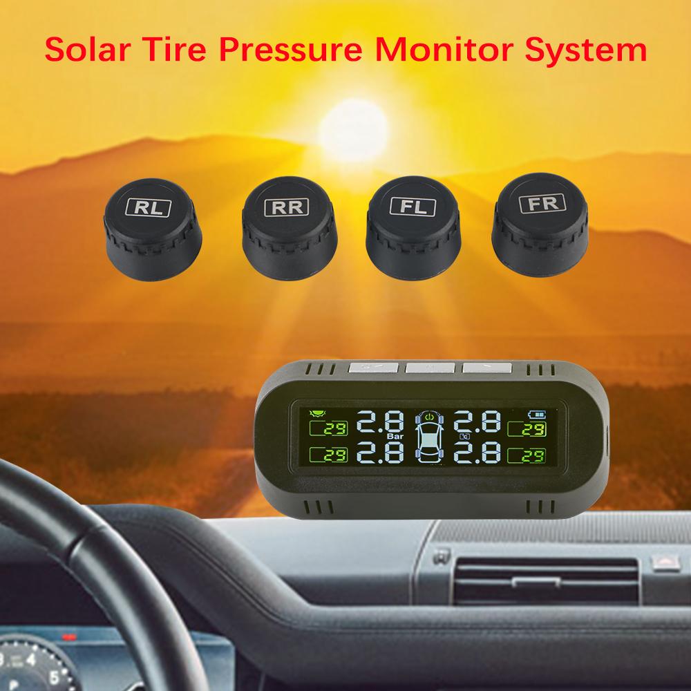 USB / Solar TPMS Car Tyre Tester Digital LCD Display Auto Security Alarm Tire Pressure Monitoring System 4 Sensors Accessories