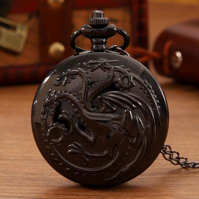 Retro Fashion Men's Pocket Watches,classics Vintage Black Three Headed Dragon Design Necklace Pendant Quartz Pocket Watch Men