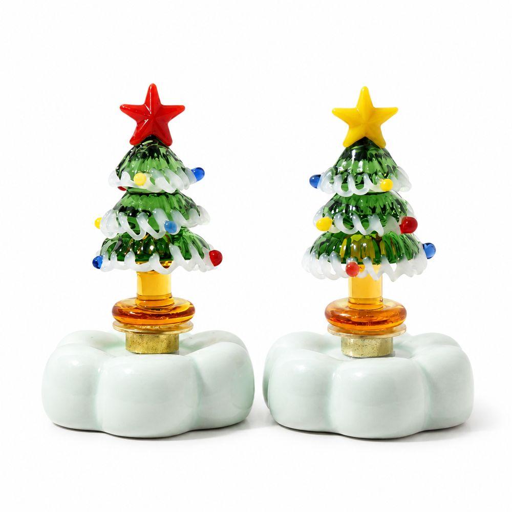 Rotating Base Glass Christmas Tree Figurine Solid Glass Christmas Tree Statue  Home Decor
