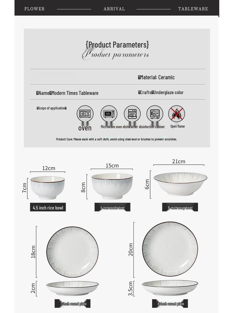 2025 Modern Ceramic Dinnerware Set - Underglaze Rice Bowls, Plates, and Chopsticks