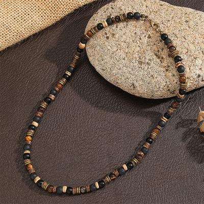 Collier Hip-Hop Bohème pour Homme Choker Fait Main en Perles avec Pierre Coque de Noix de Coco & Perles en Bois Bijou Statement Mode pour Hommes