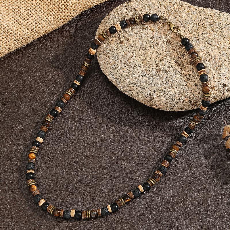Men'S Bohemian Hip-Hop Necklace Handmade Beaded Choker With Stone Coconut Shell & Wooden Beads Fashion Statement Jewelry For Men