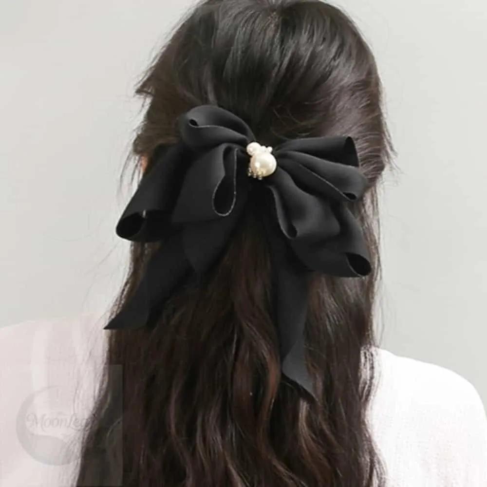MLSTORE Butterfly Pearl Black Automatic Hairpin Hair Accessory Large Pin